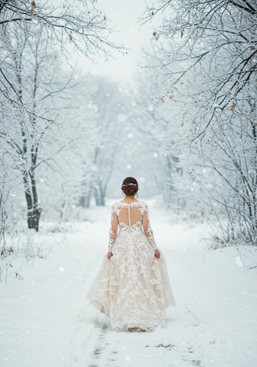Bride in detailed lace dress with intricate branch-like lace patterns
