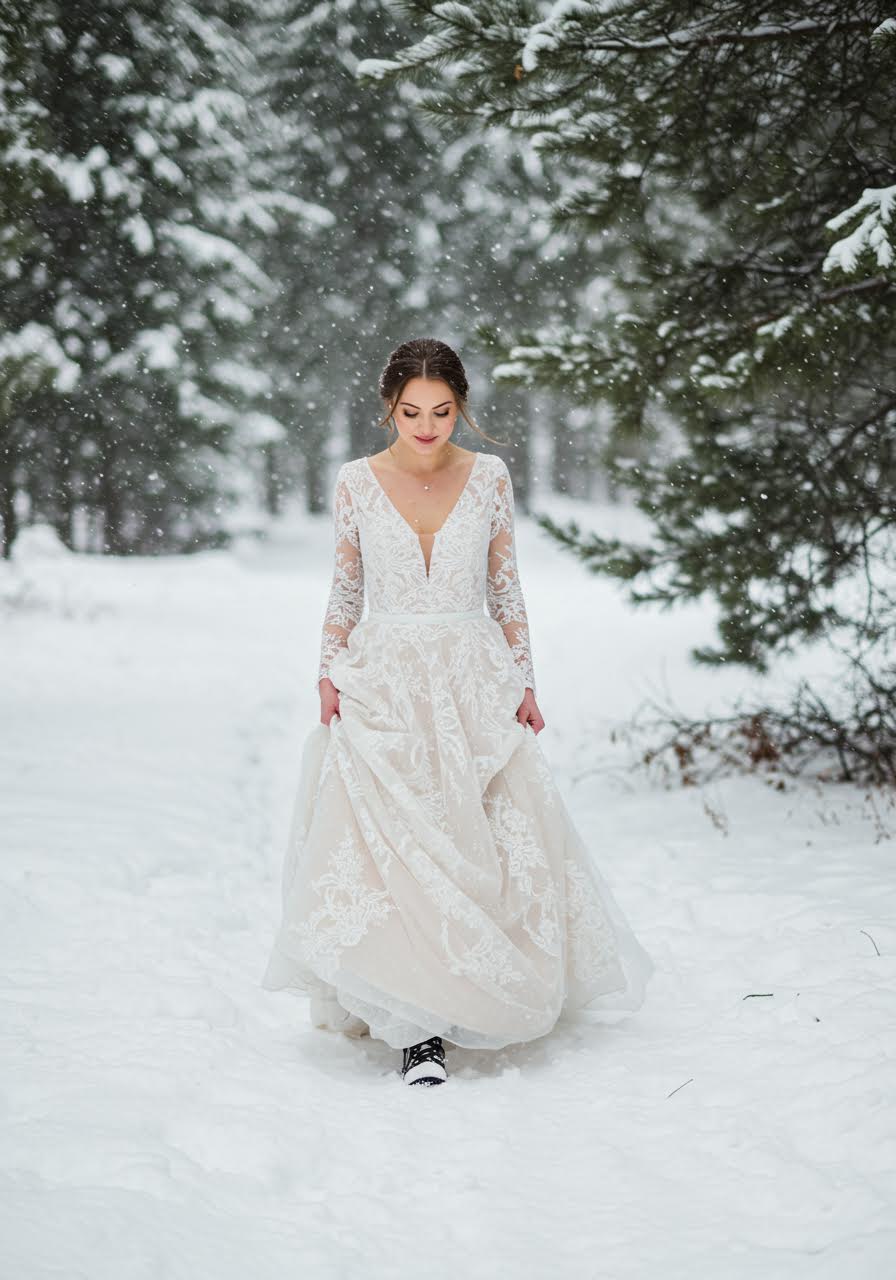 Bride in deep V-neck dress posing for manor portrait session