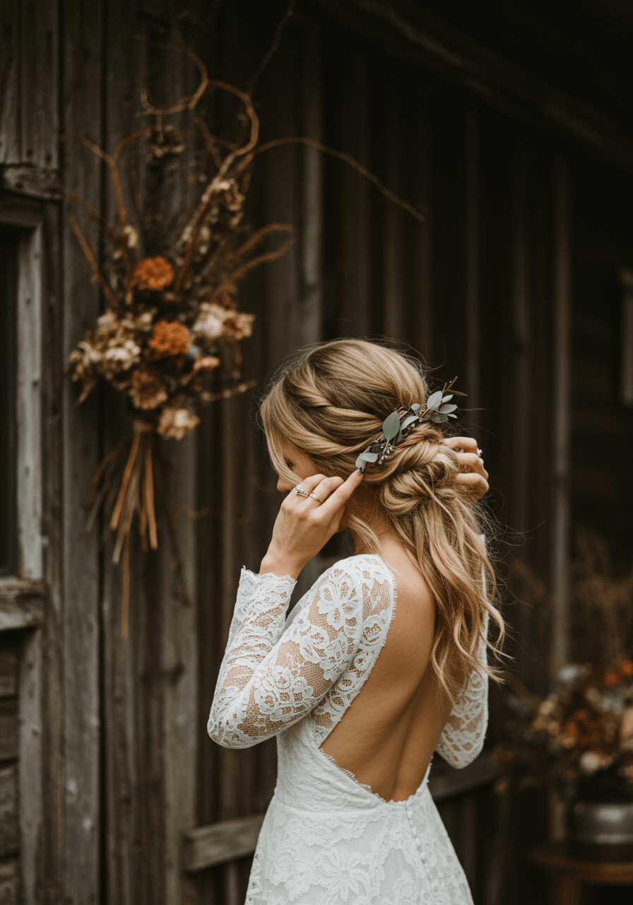 Side view of twisted chignon showing natural movement and textural details