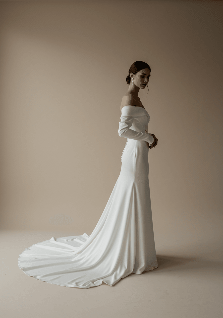 Full body shot of A-line silhouette with contemporary styling