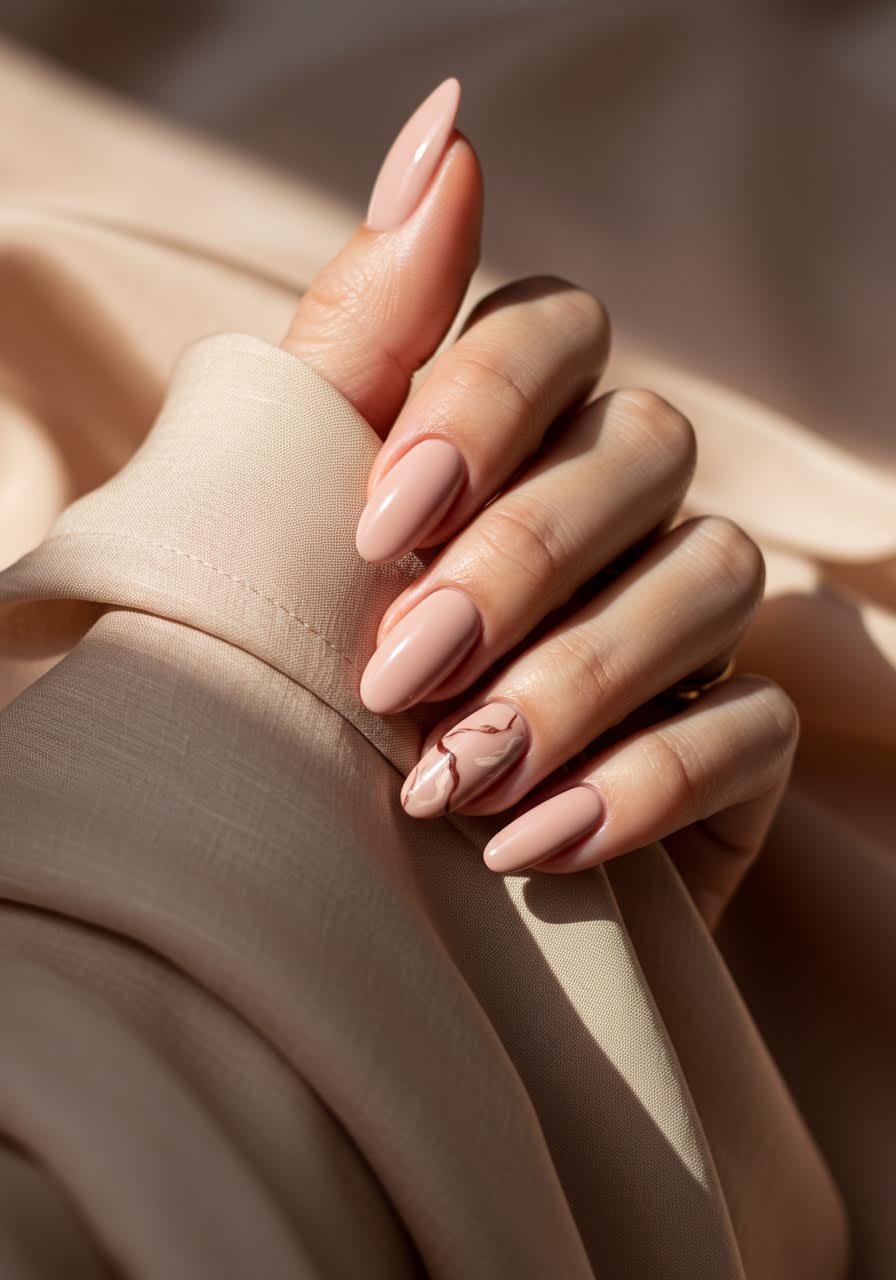Soft cashmere nude nails with luxurious matte finish and silk texture
