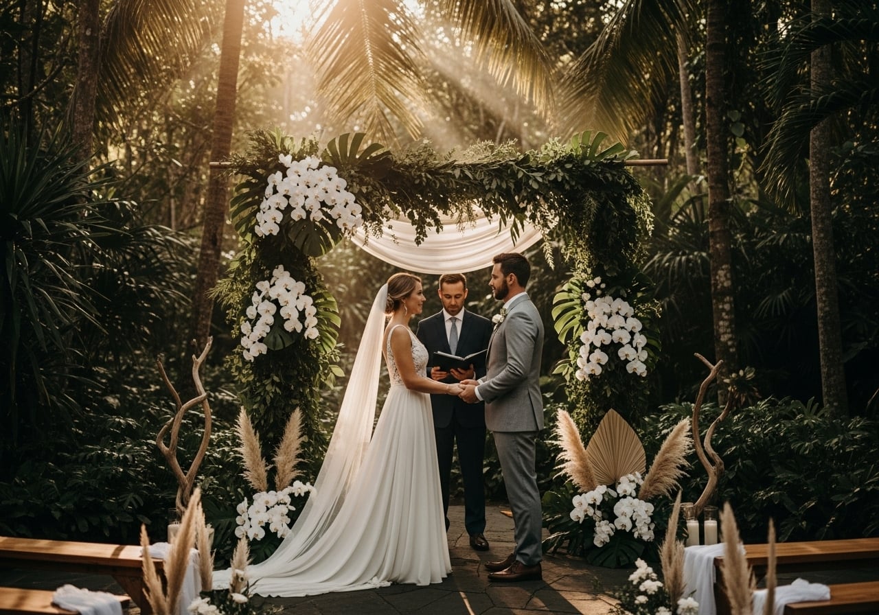 Featured image for Tulum Jungle: 12 Tropical Minimalist Wedding Decor Ideas
